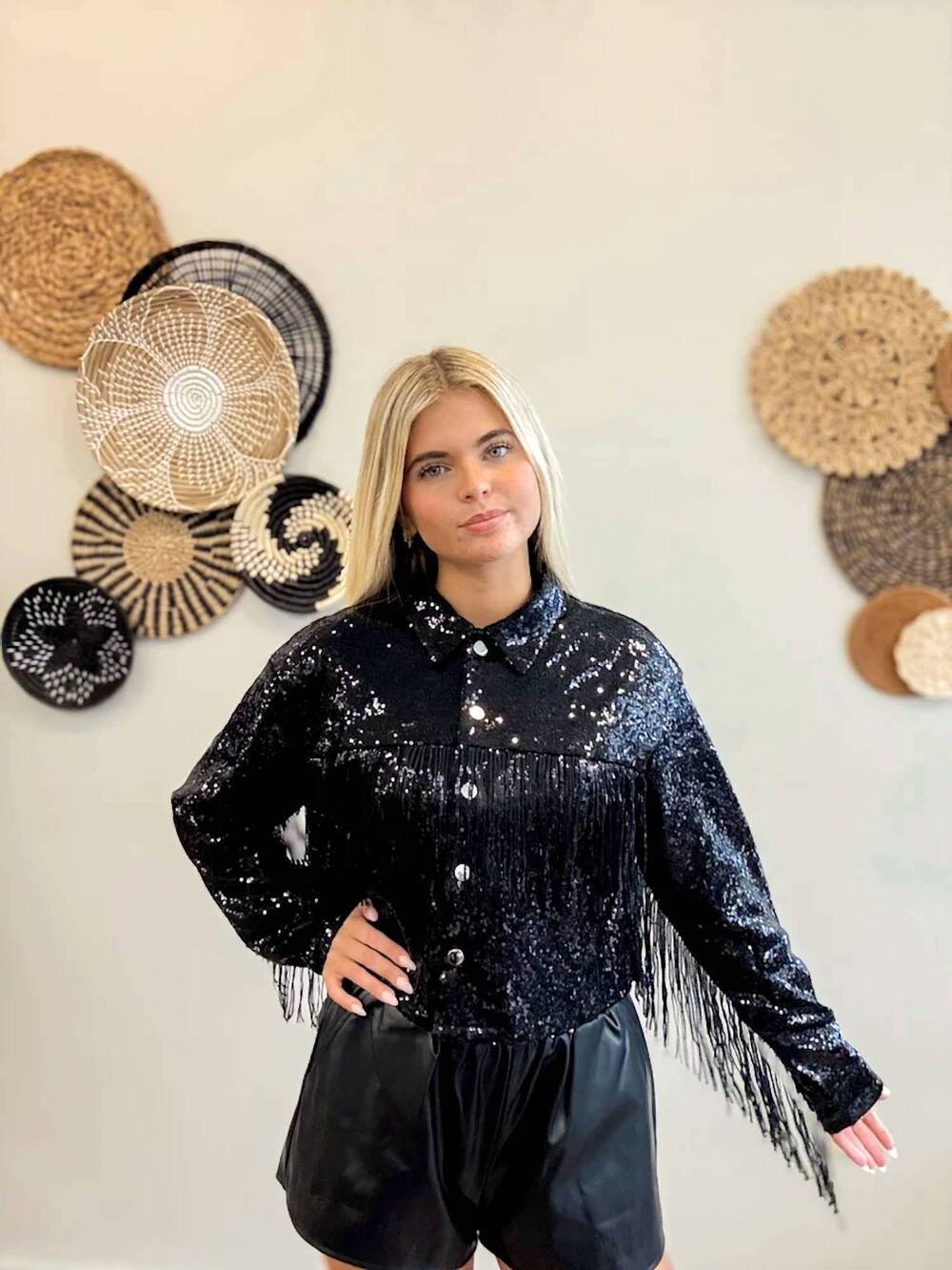 NEW TIMING women's backstage spark sequin jacket in black